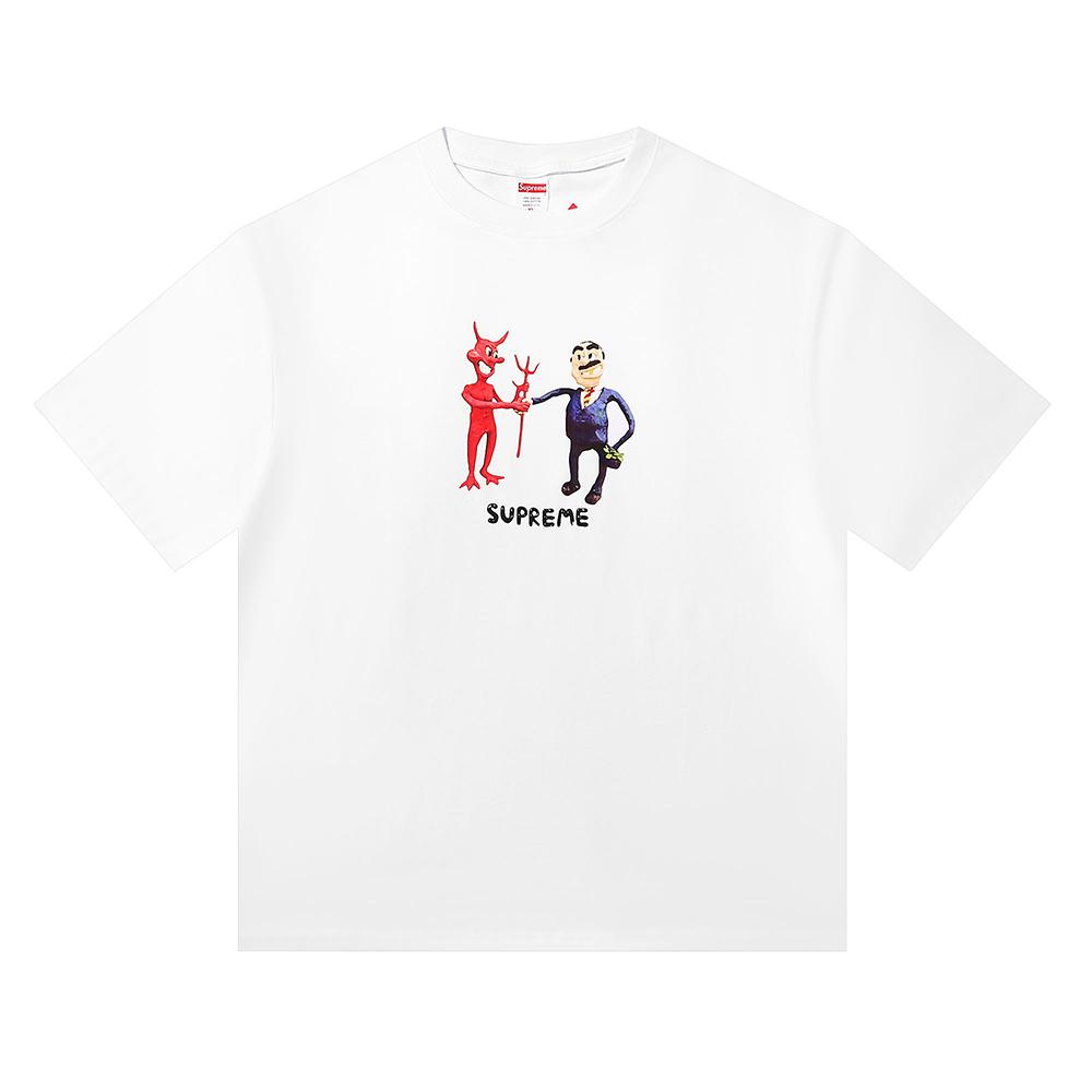 

E2013 Supreme 2025 Summer New High Quality Cotton Round Neck Loose Large Size Men s and Women s T-shirt Couple T-shirt S білий