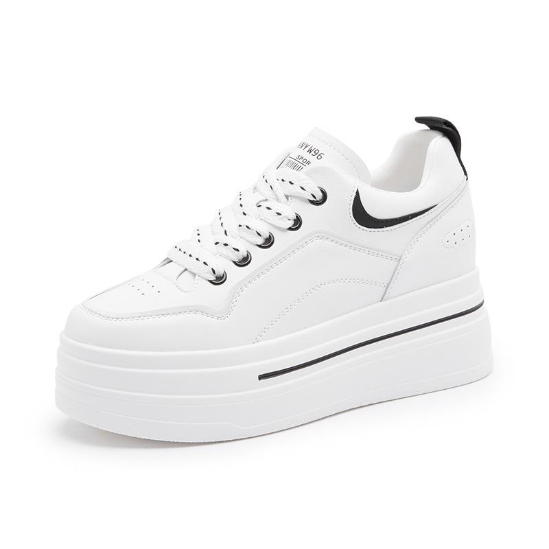 Platform white shoes women's 2025 new spring breathable leather inner height increase women's shoes sports and leisure shoes versatile board shoes