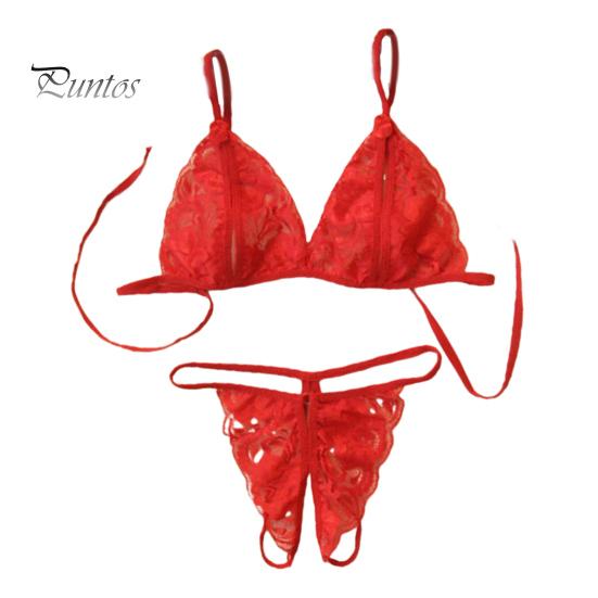 2 Pcs/Set Sexy Underwear Hollow Out Lace Solid Color Wireless Unpadded Open Crotch Elastic Spaghetti Straps Soft Lady Bra Panties Set Wedding Night