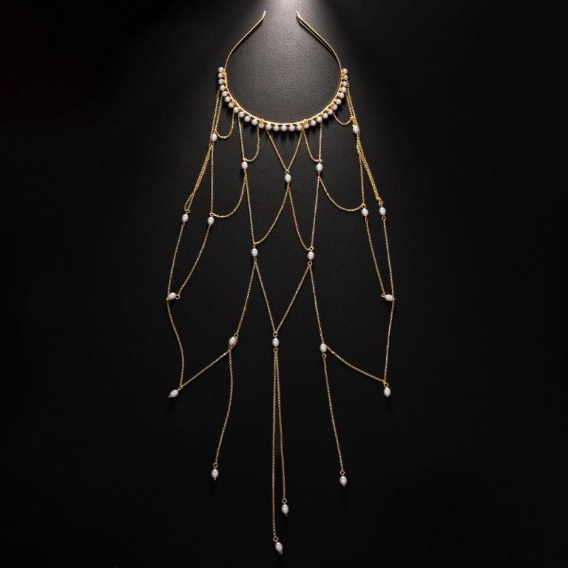 Exploiting Fire Pearl Tassel Headband High-end Ins Style Bride Wedding Headwear Simple Niche Hair Accessories
