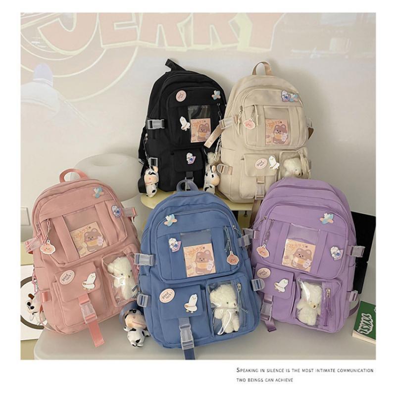 Middle School Student Backpack For Girls Cute Bear Plush Toy Backpack Large Capacity Sweet Student Schoolbag