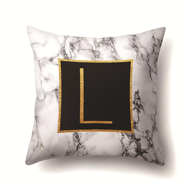 Polyester Pillowcase Home Printed Marble Black Gold Pillowcase 26 English Letter Cushion Cover