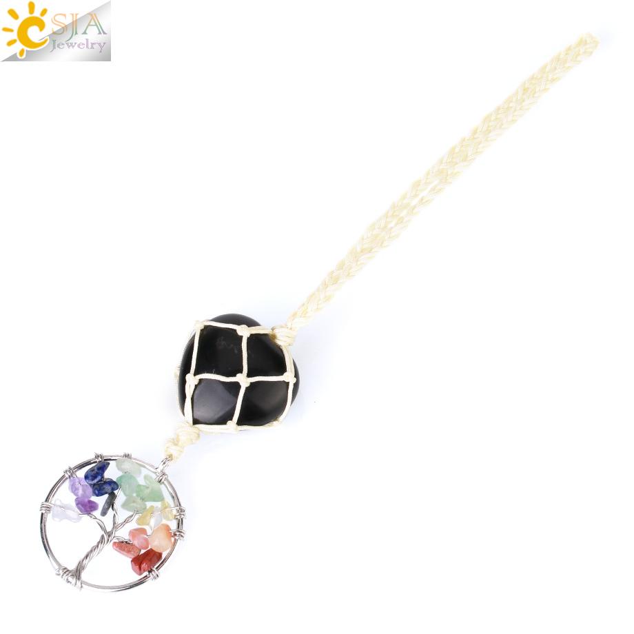 CSJA  7 Chakras Tree of Life Natural Tumbled Heart Crystal Stones Car Pendant Hanging Home Decoration Decor H044 One Size