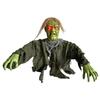 Green Face Halloween Yard Decoration with Red Light Detail, ABS Ground Insert Accent for Porch, Lawn, and Entryway Party Display, 1 Piece