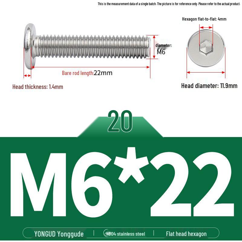 304 Stainless Steel Ultra-Thin Flat Head Hex Socket Bolt, M2-M12