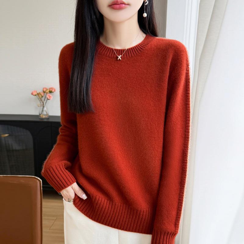 2026 Winter Pure Wool Color Block Knit Sweater - Thick, Double-Ply, Round Neck, Long Sleeve