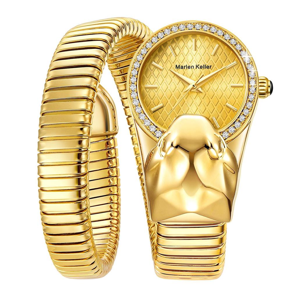 Snake Shape Diamond Watch For Women Luxury  Ladies Gold Watch Analog Quartz Unique Watch