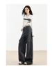 Women's High-Waist Fleece-Lined Wide-Leg Jeans, Retro Workwear Style for Autumn/Winter 2024