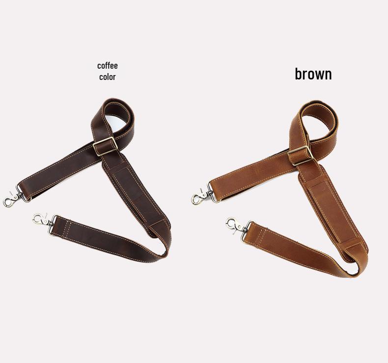 Men's Retro Crossbody Bag Strap - Cowhide Leather, Crazy Horse Finish, Adjustable Length, with Shoulder Pad, European and American Style.