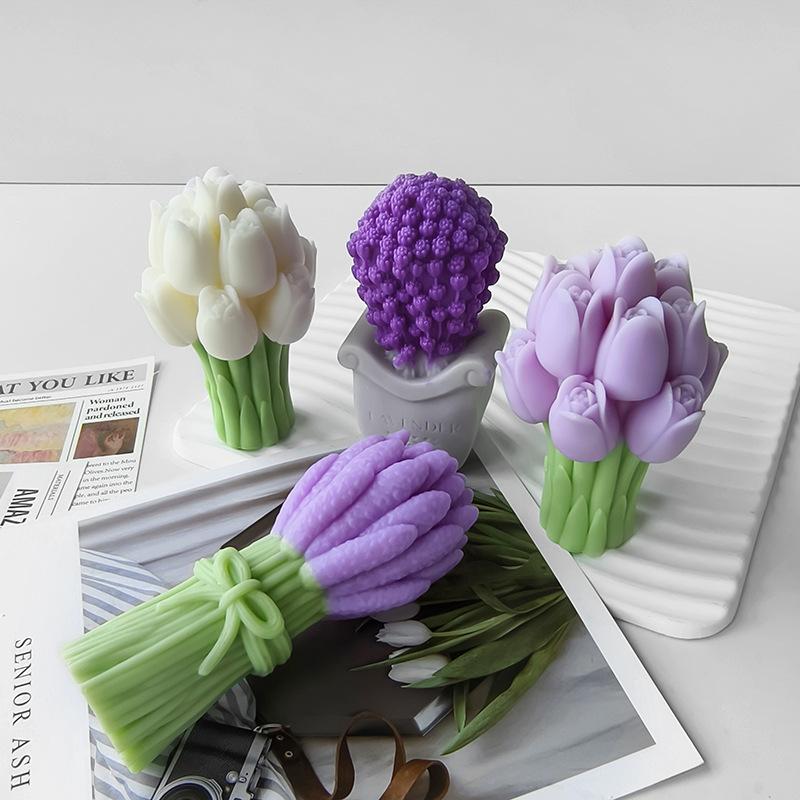 3D Lavender Tulip Bouquet Aroma Candle Silicone Mold DIY Valentine's Day Gifts Flower Ornaments Molds Handmade Soap Mould