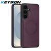 KEYSION Retro PU Leather Case for MagSafe for Samsung Galaxy S22 S23 S24 Ultra 5G S23+ S24 FE Magnetic Shockproof Phone Cover