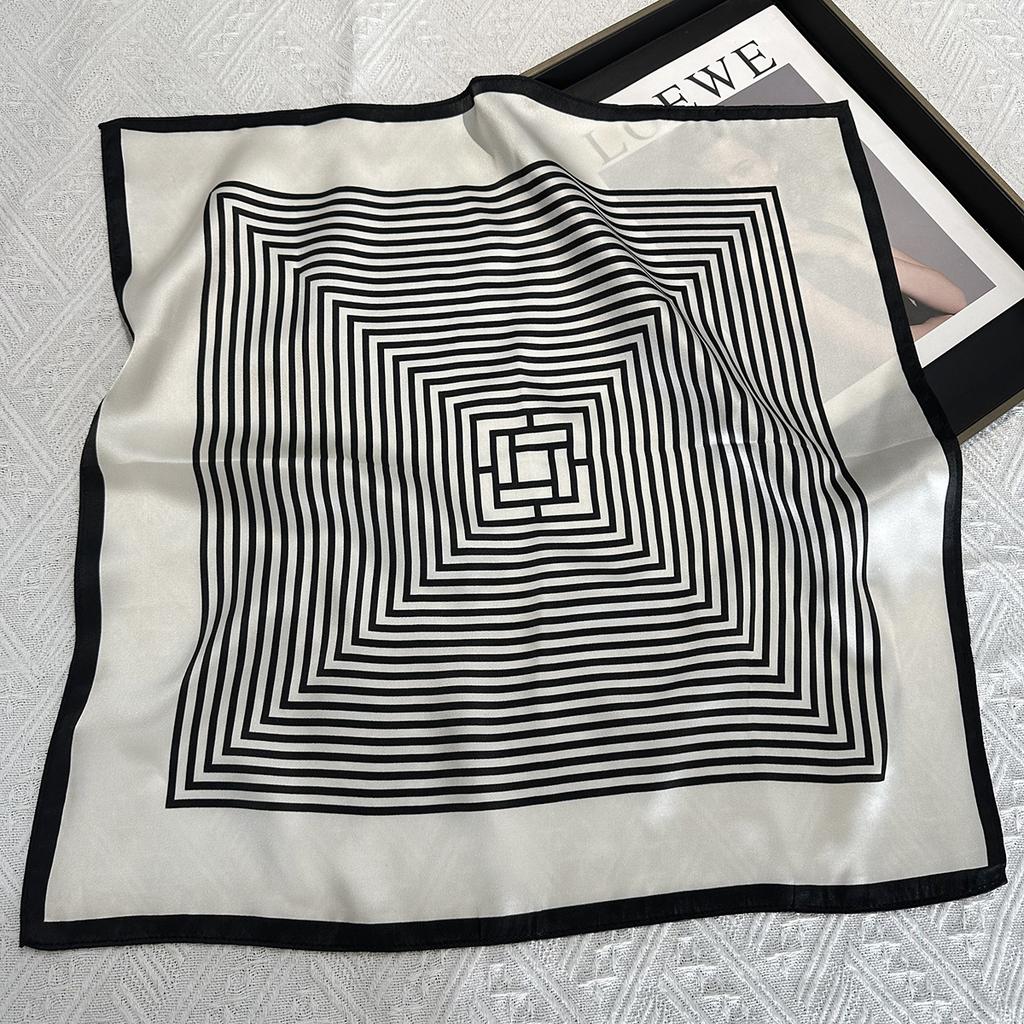 Black and white stripes classic temperament silk small square scarf women's autumn and winter decoration advanced sense 111 mulberry silk scarf