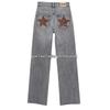 Women's Retro Leopard Star Patchwork Straight-Leg Jeans