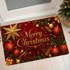 1pc Christmas Themed Flannel Doormat, Wine Red with Golden Glitter "Merry Christmas" Decoration, Entrance Mat, Foyer Non-Slip Foot Mat