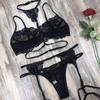 Europäisches & Amerikanisches Heißverkaufs-Spitzen-Transparentes Sexy Dreiteiliges Damen-Dessous-Set