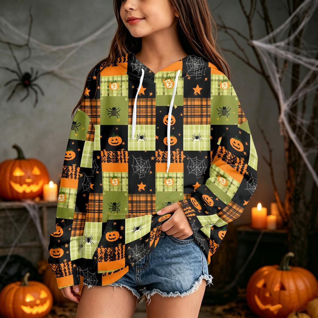 Kids Casual Halloween Print Hoodie for Holiday and Everyday Wear