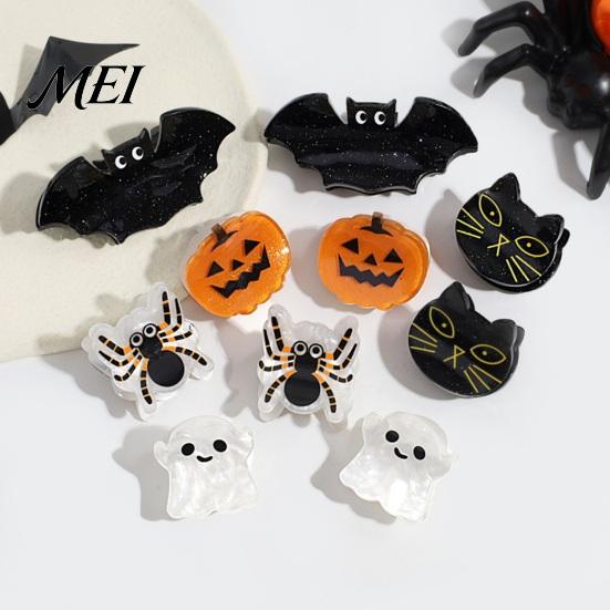 Stylish Acrylic Hair Clamps Halloween Claw Clip, Cute Headdress, Glitter Bat Pumpkin Trendy Accessories for Girls Black Cat Spider Ghost Pattern Women