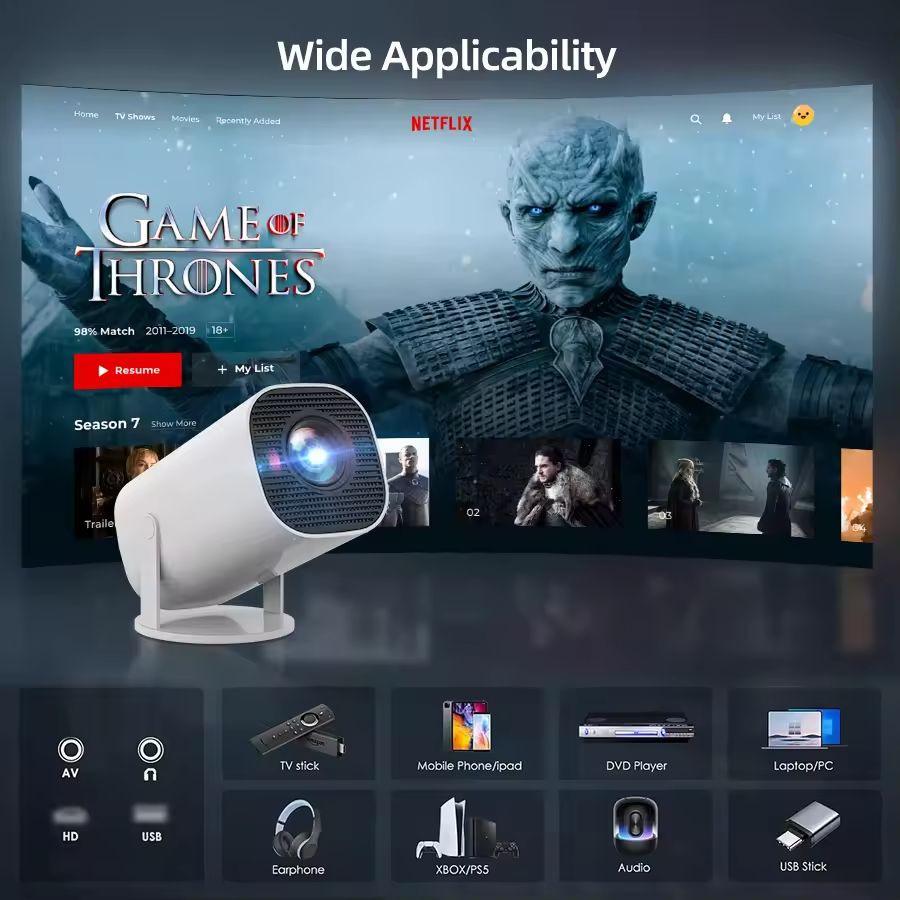 P30 Portable 720P Android Bluetooth Projector with Ultra Clear Image and 4K Support, WiFi Enabled.