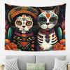 Day Of The Dead Kitten Cat Sugar Skull Dia De Los Muertos Tapestry Wall Hanging Aesthetic Home Decor Tapestries for Dorm Room