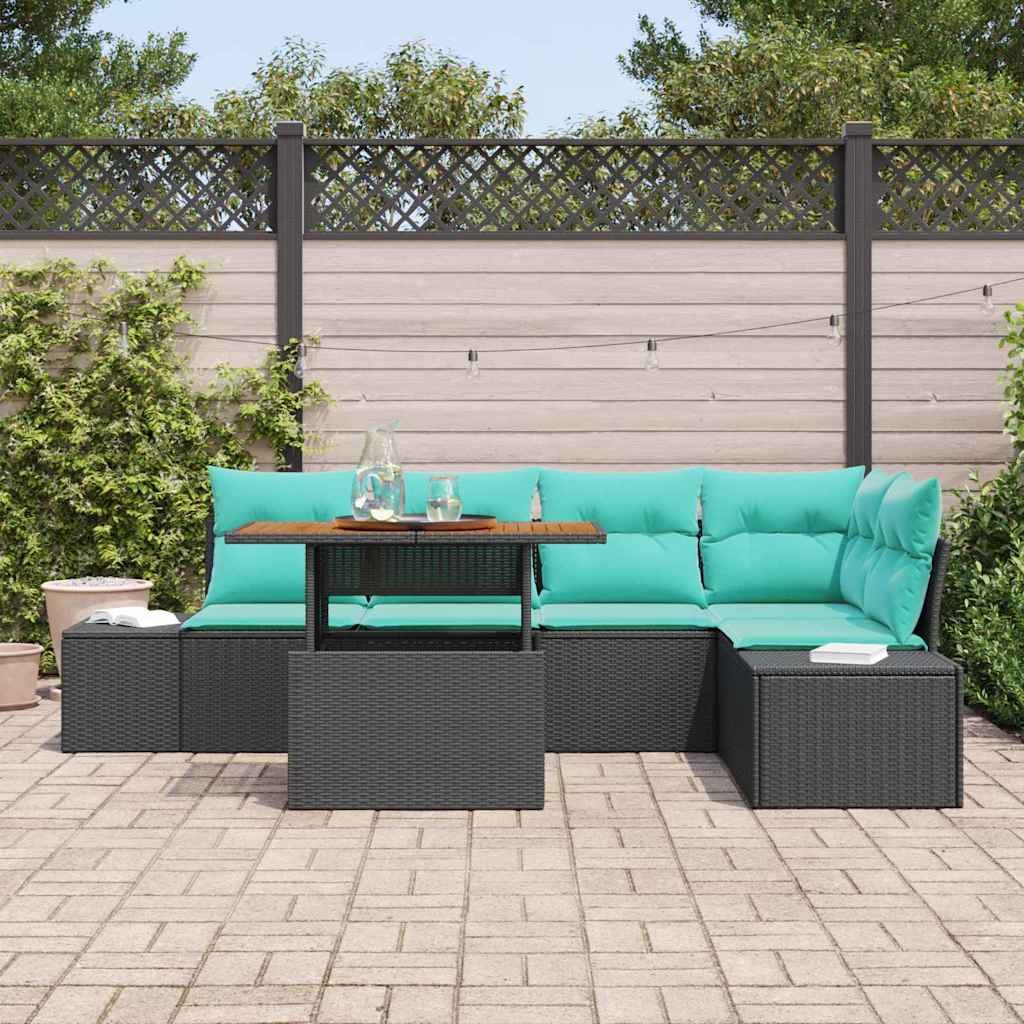 Garden Sofa Set with Cushions 6 pcs Black and Teal