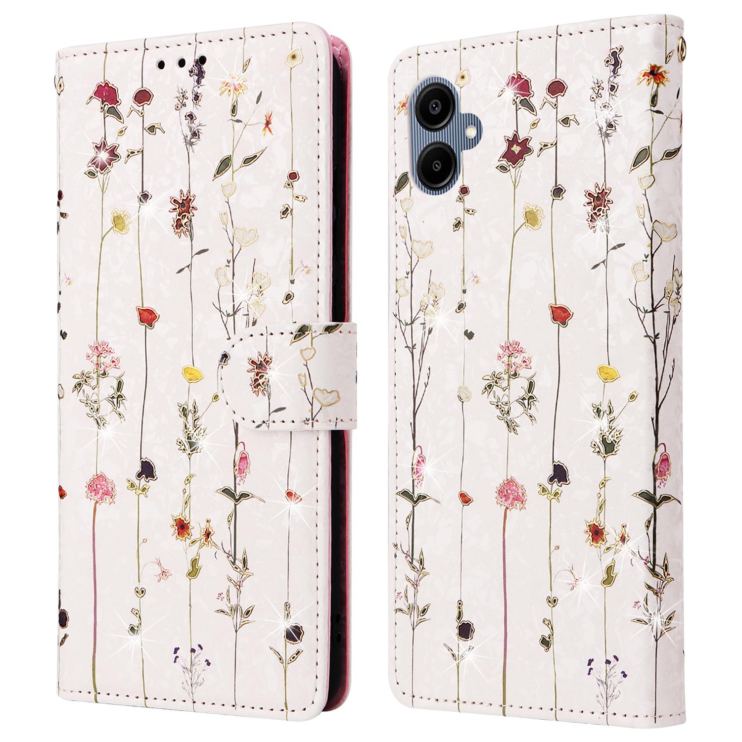 

For Samsung Galaxy A07 4G/A06 4G/A06 5G Case RFID Blocking Flower Leather Phone Cover with Wrist Strap Small Flower