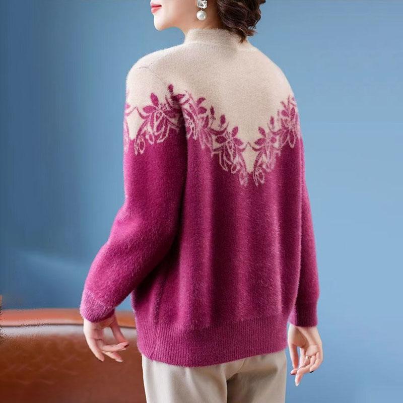 Women's Mink Fleece Sweater Autumn Winter Loose Plus Size Sweater Embroidered Pullover Fleece Thickened Flocked Knit Tops