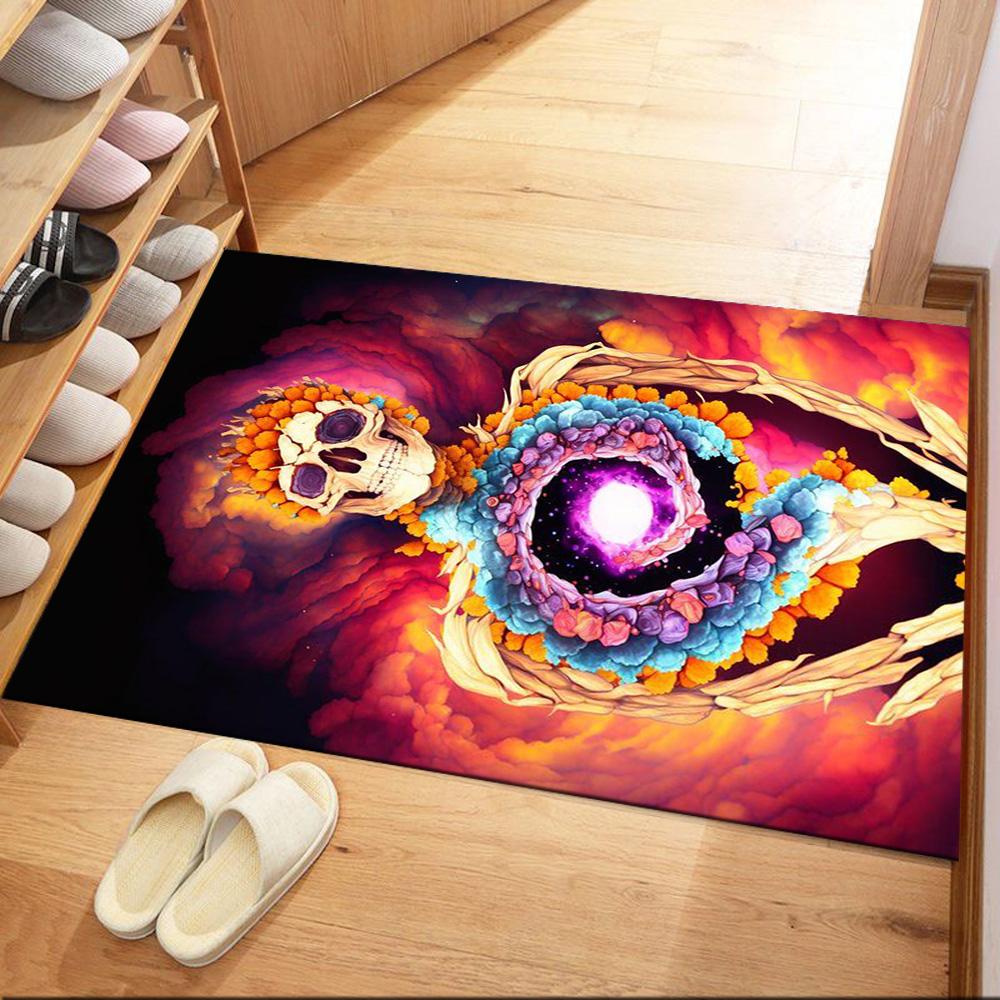 Colorful Skull Artwork Floor Mats for Living Room, Bedroom and Room Decoration Are Suitable for Gifts.