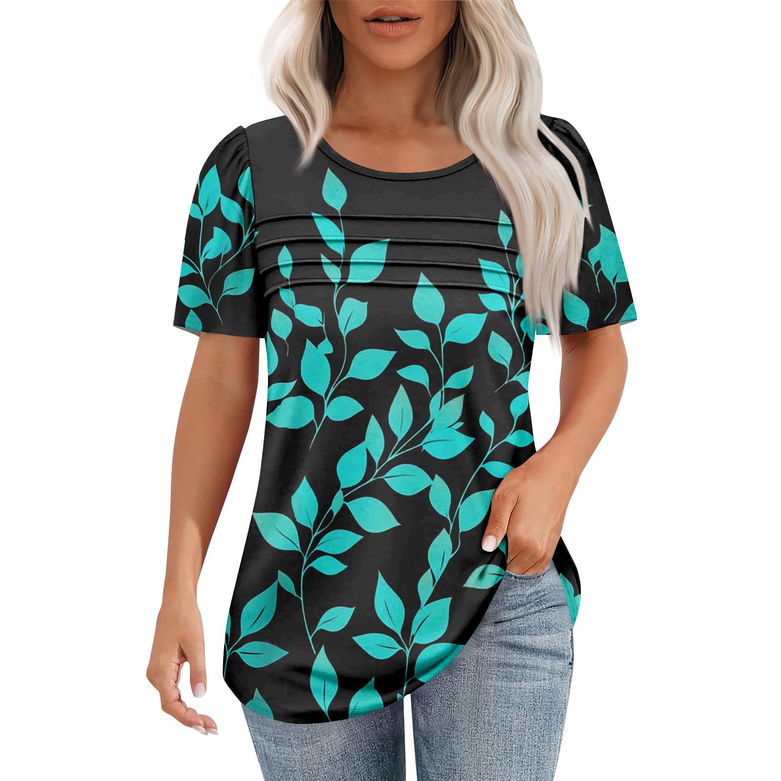 

Женская модная рубашка с круглым вырезом и короткими рукавами в складку L чёрный