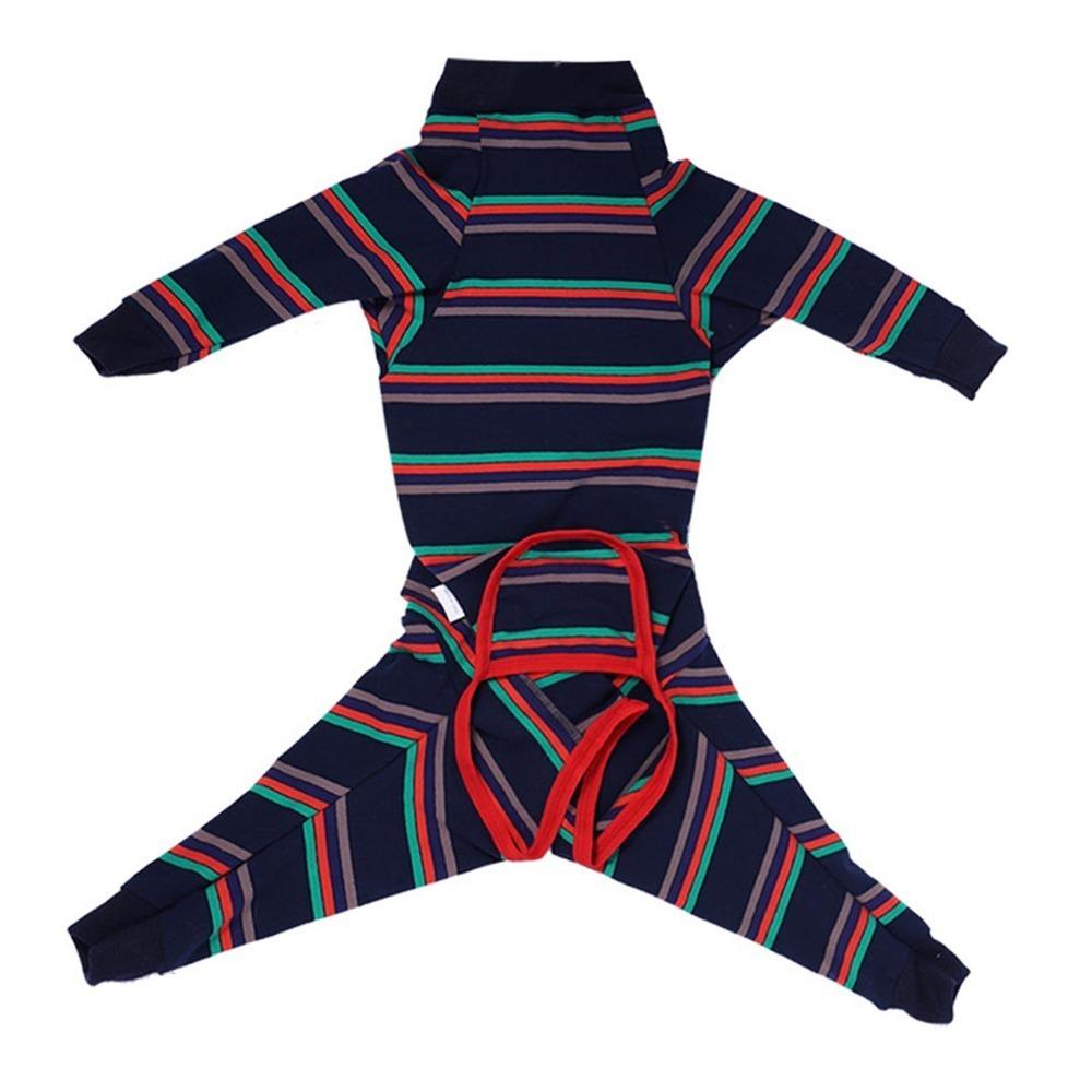 Breathable Dog Recovery Suit Dark Blue Striped Large Dog Bodysuit Dog Pajamas Heat Cycle Care