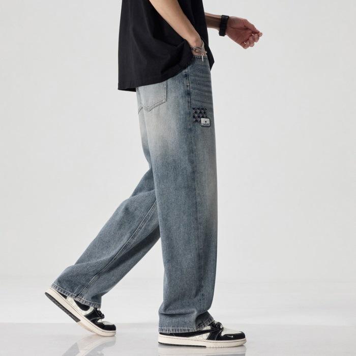 

Прямые джинсы мужские летние новые американские ретро уличные большого размера свободные брюки с широкими штанинами 38 синий