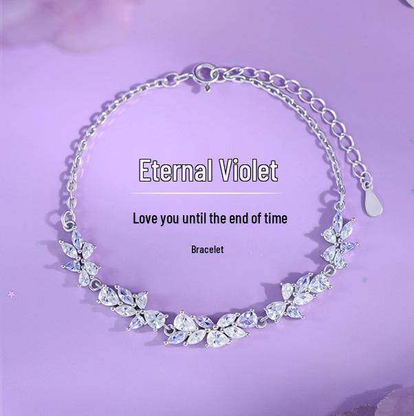 Exquisite S925 Sterling Silver Violet Bracelet for Women - Elegant Design, Perfect Gift for Best Friend or Girlfriend’s Birthday