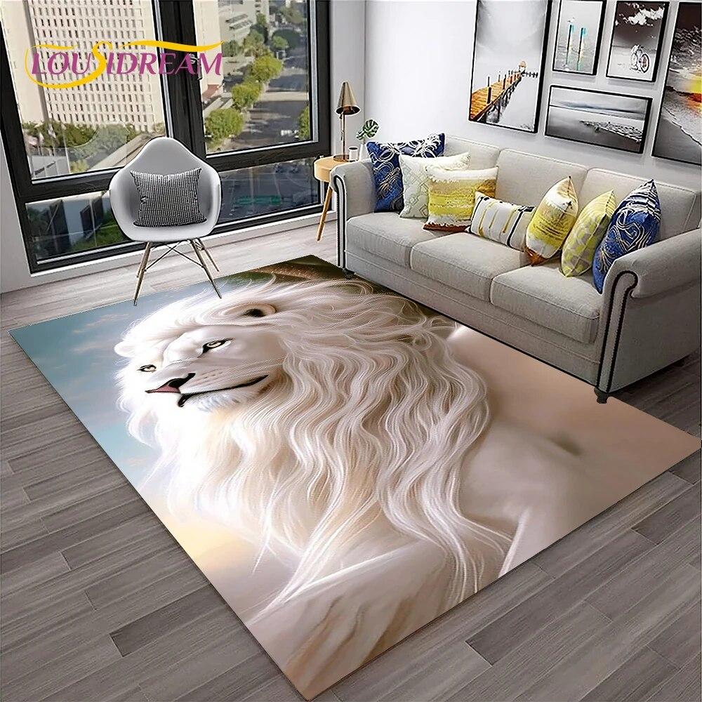 Cartoon Lion Animals Dream 3D Carpet Rug for Home Living Room Bedroom Sofa Doormat Decor,Kid Play Area Rug Non-slip Floor Mat