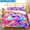 Magical Unicorn Fantasy 3pcs Bedding,Including 1pc Duvet Cover And 2pcs Pillowcases Perfect for Christmas,Ideal for Bedroom, Dormitory
