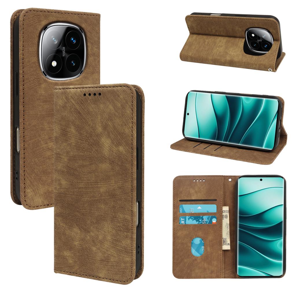 For Xiaomi Redmi Note 14 Pro+ 5G Case Strong Magnetic Leather Wallet Phone Cover with Striped Texture