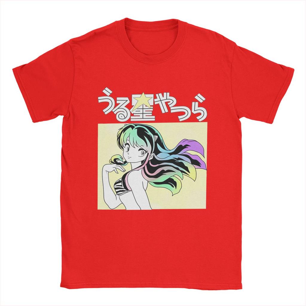 Herren T-Shirts Urusei Yatsura Lum Vintage 100% Baumwoll-Tees Kurzarm Anime T-Shirts Rundhals-Tops Bedruckt