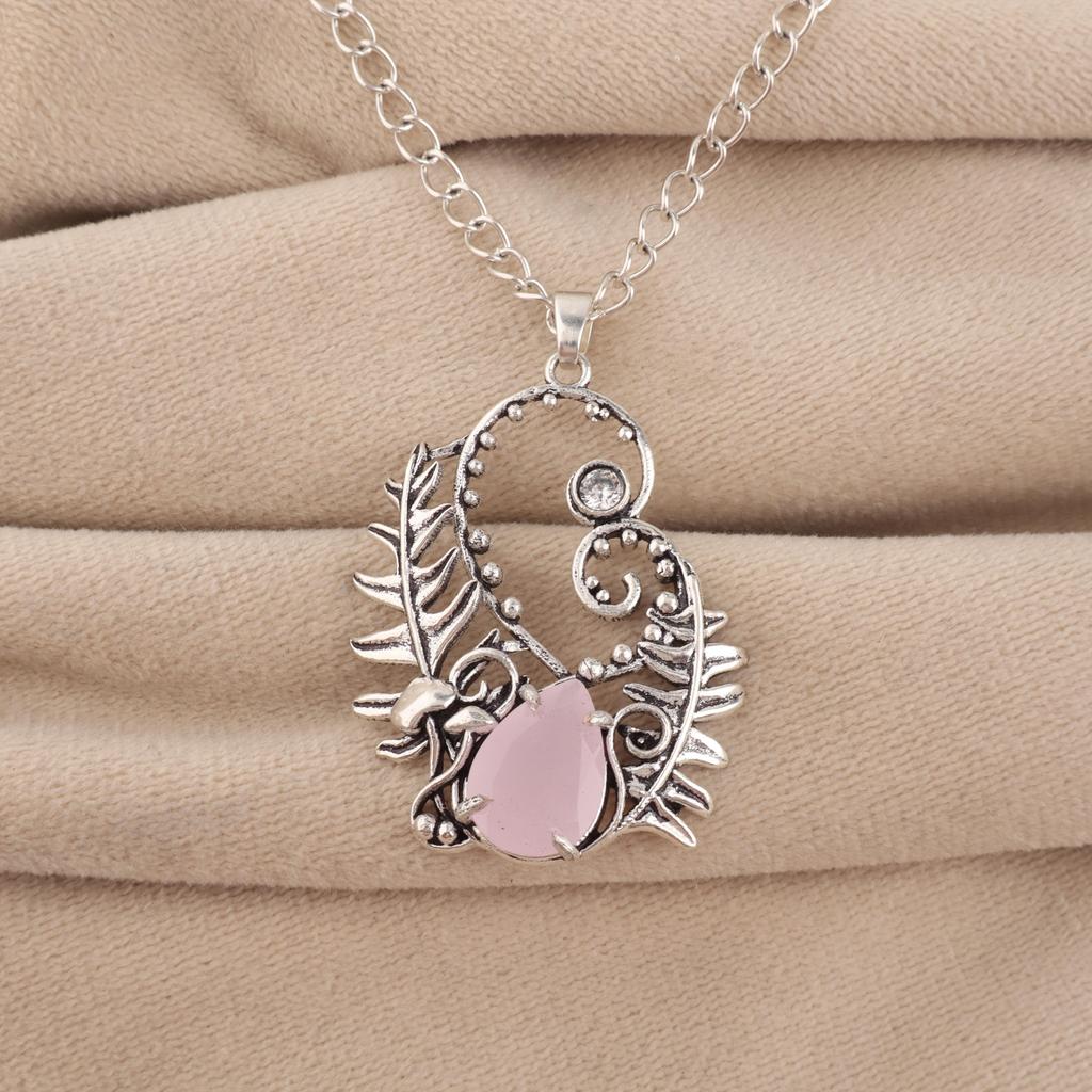 Natural Rose Chalcedony Gemstone 925 Sterling Silver Women Jewelry Partywear Pendant 1.8" CP-42-19