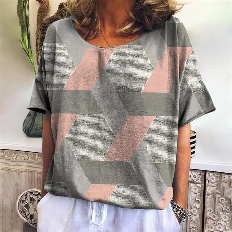 Lustiges Geometrie T-Shirt für Frauen Bunte 3D-gedruckte T-Shirts Sommer Übergroße Oberteile Kurze Ärmel Rundhals T-Shirts Streetwear
