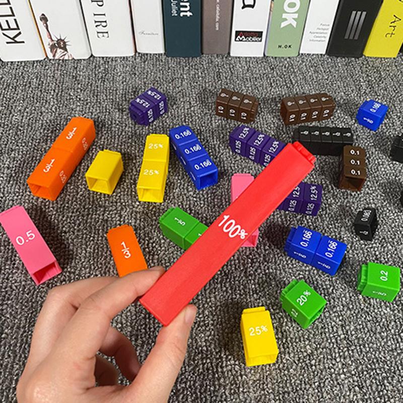 Montessori Math Toys for Children Fraction Stacking Tower Activity Set Math Accessories Counting Rainbow Blocks Teaching Aids 6+