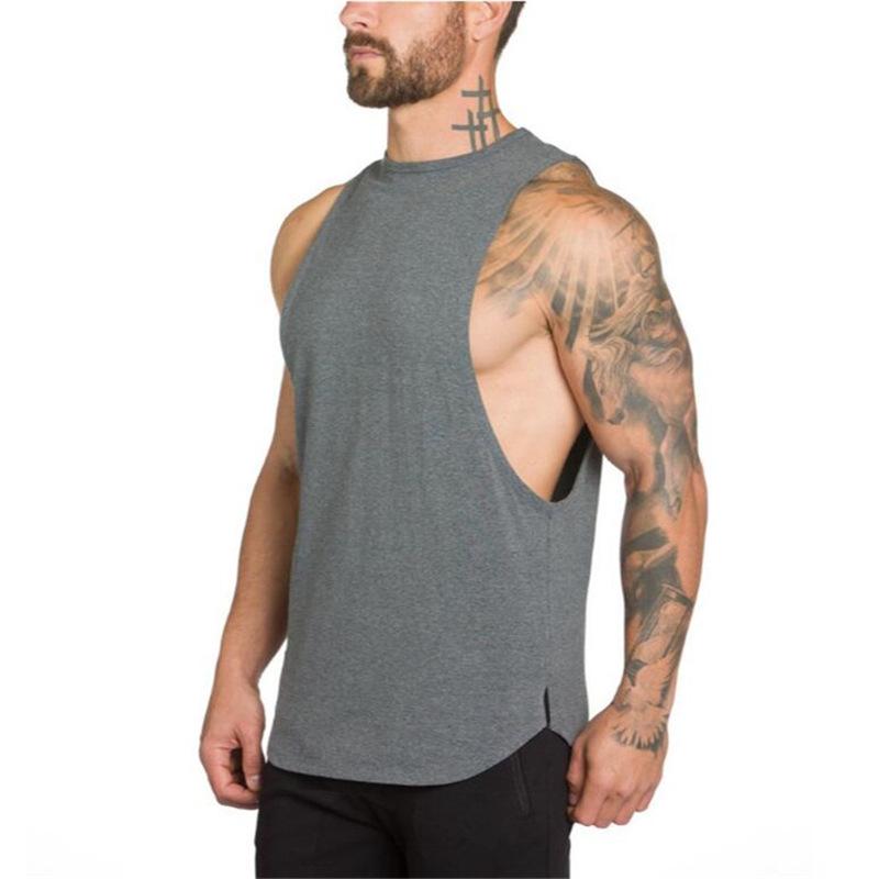 New Sports Vest Men'S Loose Summer Pure Cotton Fitness And Bodybuilding Quick Drying Sleeveless Shoulder White Base Shirt Sleeveless T-Shirt