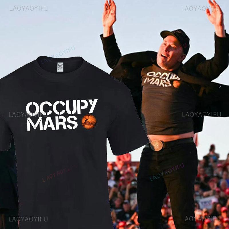 Camiseta de Algodón de Alta Calidad Streetwear Calle Tops para Exteriores del Juego 'Man Occupy Mars' de Elon Musk
