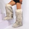 Womens Knee High Fuzzy Faux Fur Boots - Soft, Warm, and Comfortable Slip-on Design with Flat He Ladies Plush Warm Platform Shoes