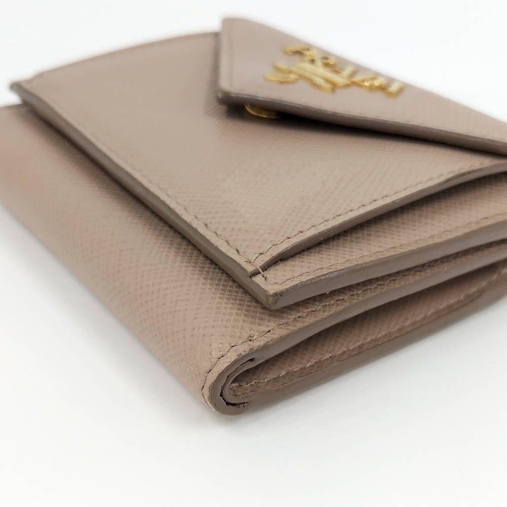 Used PRADA Tri-fold Wallet Saffiano Pink Beige 1MH021