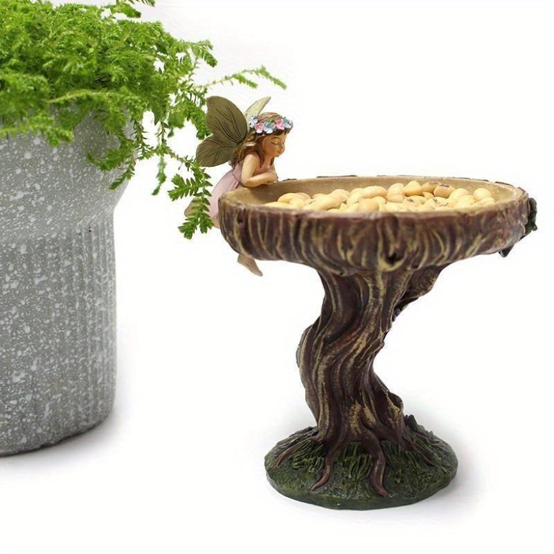 5inch Flower Fairy Garden Statue Bird Feeder Tray Outdoor Resin Home Crafts Garden Fairy Courtyard Decoration Statue