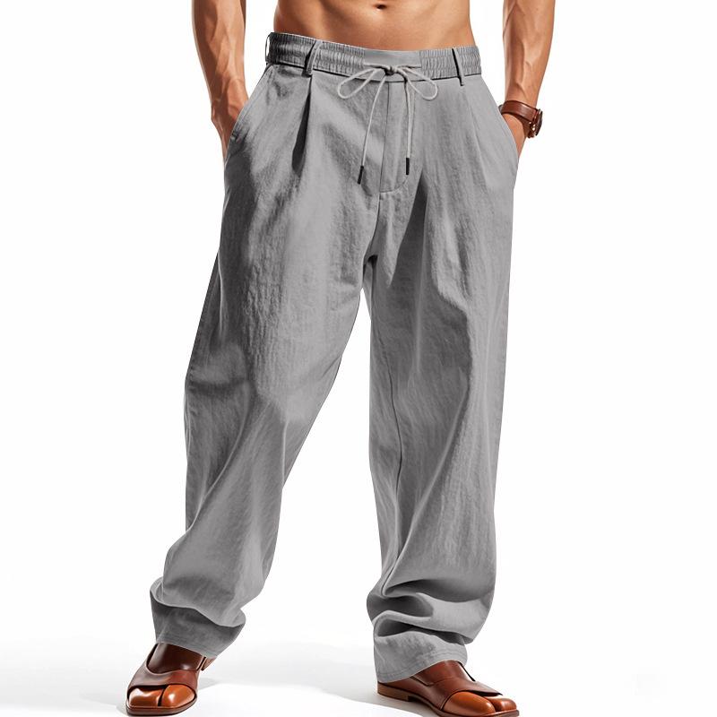 Men’s Linen Casual Trousers: Loose-fitting, Plus Size, Breathable, Straight-leg, New Style, with Drawstring Waist – Men’s