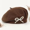1pc Solid Color Women's New Bow Wool Beret, Suitable for Daily Use, Available in Multiple Colors