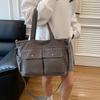 Trendy Large Capacity Corduroy Tote Bag Vintage Pure Color Multi-pocket Shoulder Bag Elegant Handbag Casual Underarm Bag Holiday