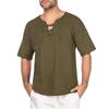 Men's Loose Casual Tops Summer Classic Fashion Cotton And Linen Short-sleeved Blouse Tops Simple Lace-up V-collared Casual Shirt