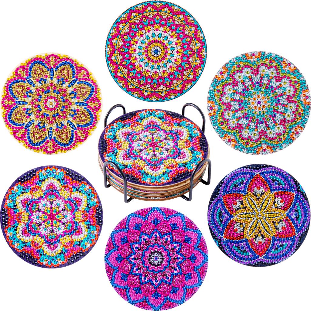 6pc/sets Diamond Painting Coasters Kits with Holder Mandala Diamond Art Kits For Adults Kids Home Decors