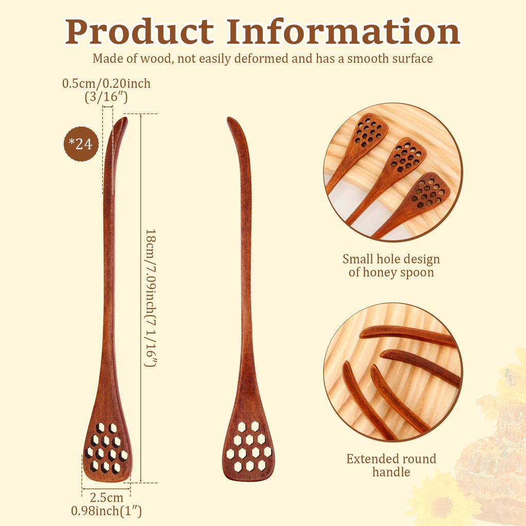 24/12Pcs Wood Honey Spoon 7inch Long Handle Mixing Stirrer Reusable Dessert Spoon Honey Stir Bar Coffee Tea Tableware Utensils