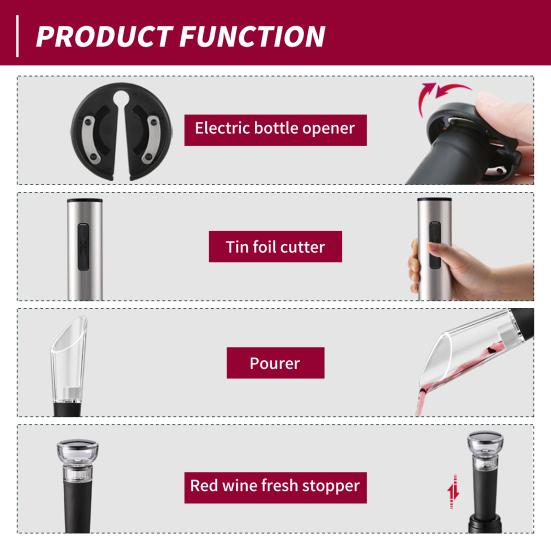 Electric Wine Opener Set Rechargeable Bottle Opener Corkscrew with Wine Aerator Pourer Foil